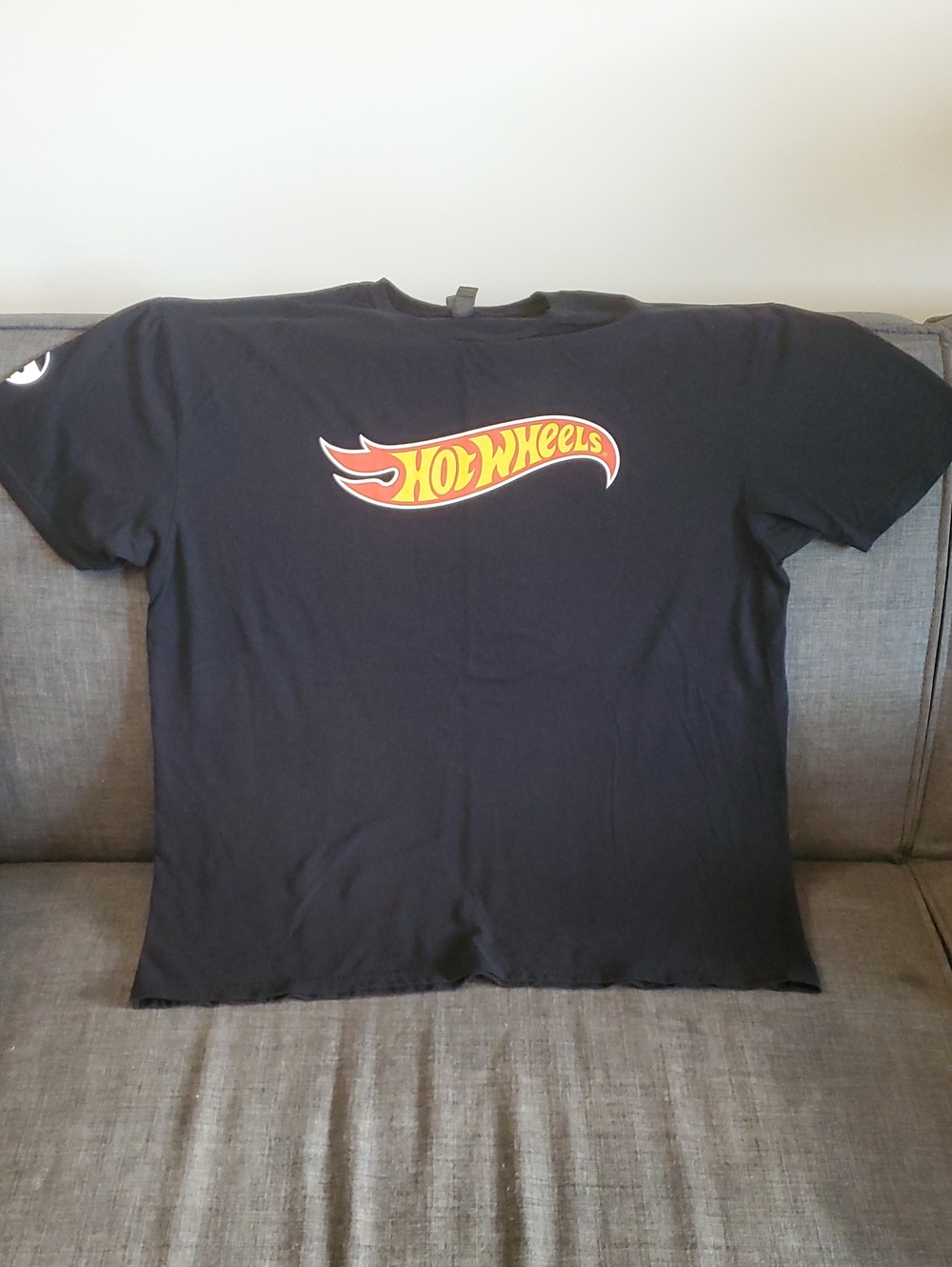 Gildan Black Hot Wheels Logo Tee with Red and Yellow Flame